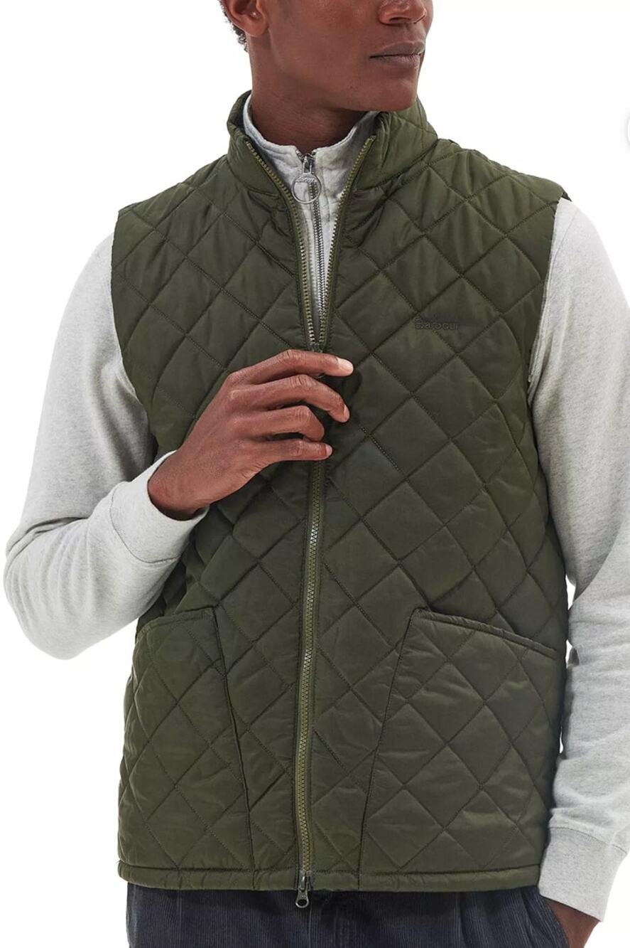Barbour Quilted Monty Sweater Gilet Vest Olive Green XL